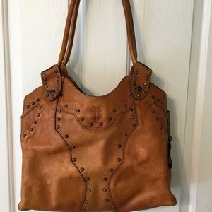 Frye Vintage Stud Leather Shoulder Bag - Cognac